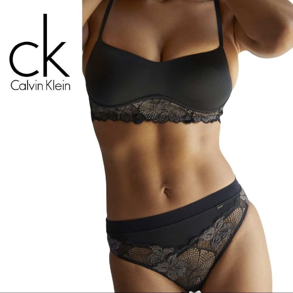 NEW (3) Calvin Klein Perfectly Fit Flex Lace Black Bikini Undie Panty Panties S